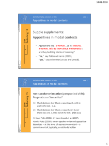 Supple supplements: Appositives in modal contexts non Pragmatics or Semantics?