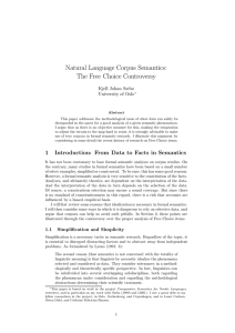 Natural Language Corpus Semantics: The Free Choice Controversy Kjell Johan Sæbø