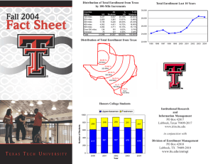 Distribution of Total Enrollment from Texas by 100-Mile Increments