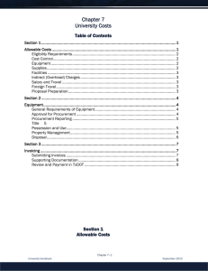 Chapter 7 University Costs Table of Contents