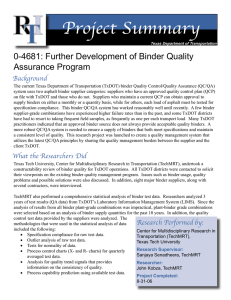 Project Summary 0-4681: Further Development of Binder Quality Assurance Program Background