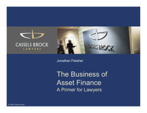 The Business of Asset Finance A Primer for Lawyers Jonathan Fleisher