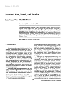 Perceived Risk,  Dread,  and Benefits Robin Gregory1&gt; and Robert Mendelsohn*