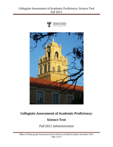 Collegiate Assessment of Academic Proficiency: Science Test Fall 2011 Administration