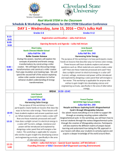 DAY 1 – Wednesday, June 15, 2016 – CSU’s Julka... Schedule &amp; Workshop Presentations for 2016 STEM Education Conference