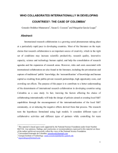 WHO COLLABORATES INTERNATIONALLY IN DEVELOPING COUNTRIES?: THE CASE OF COLOMBIA  Abstract: