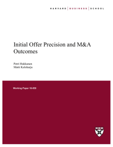 Initial Offer Precision and M&amp;A Outcomes  Petri Hukkanen