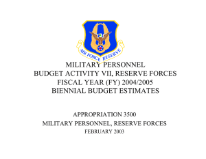 MILITARY PERSONNEL BUDGET ACTIVITY VII, RESERVE FORCES FISCAL YEAR (FY) 2004/2005