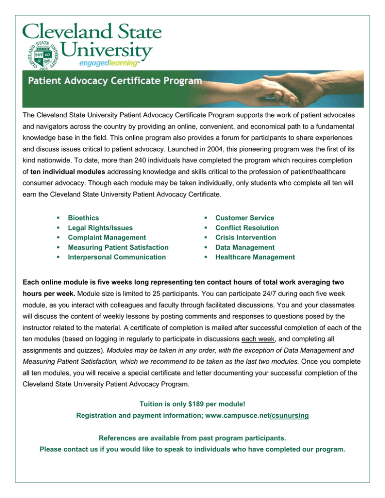 The Cleveland State University Patient Advocacy Certificate Program
