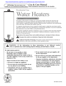 Water Heaters Use &amp; Care Manual Residential Gas