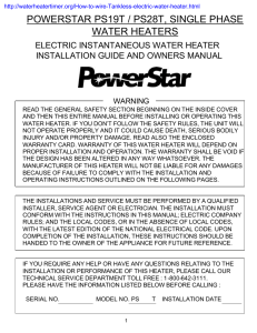 POWERSTAR PS19T / PS28T, SINGLE PHASE WATER HEATERS ELECTRIC INSTANTANEOUS WATER HEATER
