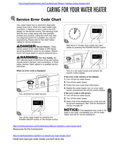 CARING FOR YOUR WATER HEATER Service Error Code Chart