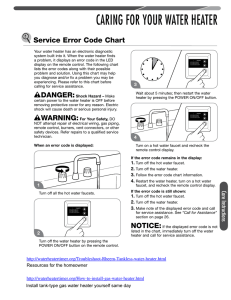 CARING FOR YOUR WATER HEATER Service Error Code Chart