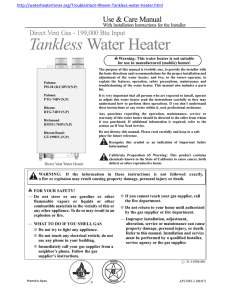 Tankless Use &amp; Care Manual Direct Vent Gas - 199,000 Btu Input