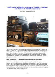 Using the HA1YA ME4T 4 m transverter (70 MHz &lt;–&gt;... with the Icom IC-756 PRO 3 transceiver