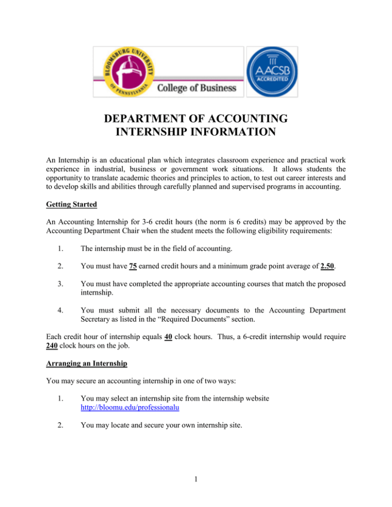 DEPARTMENT OF ACCOUNTING INTERNSHIP INFORMATION