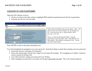 SAP SETUP AND NAVIGATION  Page 1 of 16 LOGGING IN AND PASSWORDS