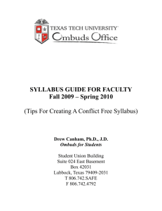 SYLLABUS GUIDE FOR FACULTY Fall 2009 – Spring 2010