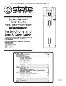 Installation Instructions and Use &amp; Care Guide State – Premier