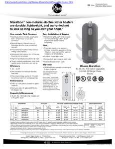 Marathon non-metallic electric water heaters are durable, lightweight, and warranted not