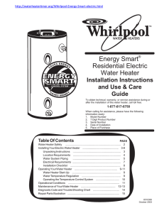 Energy Smart Residential Electric Water Heater Installation Instructions