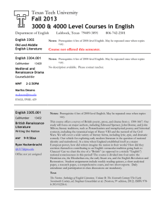 Fall 2013 3000 &amp; 4000 Level Courses in English Texas Tech University