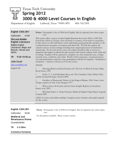 Spring 2012 3000 &amp; 4000 Level Courses in English Texas Tech University