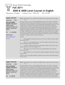 Fall 2011 3000 &amp; 4000 Level Courses in English Texas Tech University