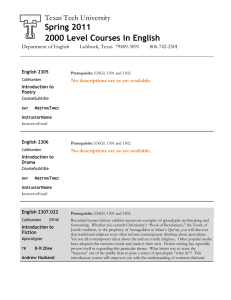 Spring 2011 2000 Level Courses in English Texas Tech University