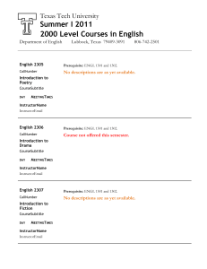 Summer I 2011 2000 Level Courses in English Texas Tech University