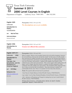 Summer II 2011 2000 Level Courses in English Texas Tech University