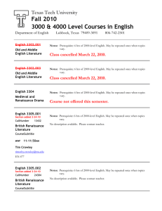 Fall 2010 3000 &amp; 4000 Level Courses in English Texas Tech University