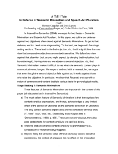 Tall A Tale In Defense of Semantic Minimalism and Speech Act Pluralism
