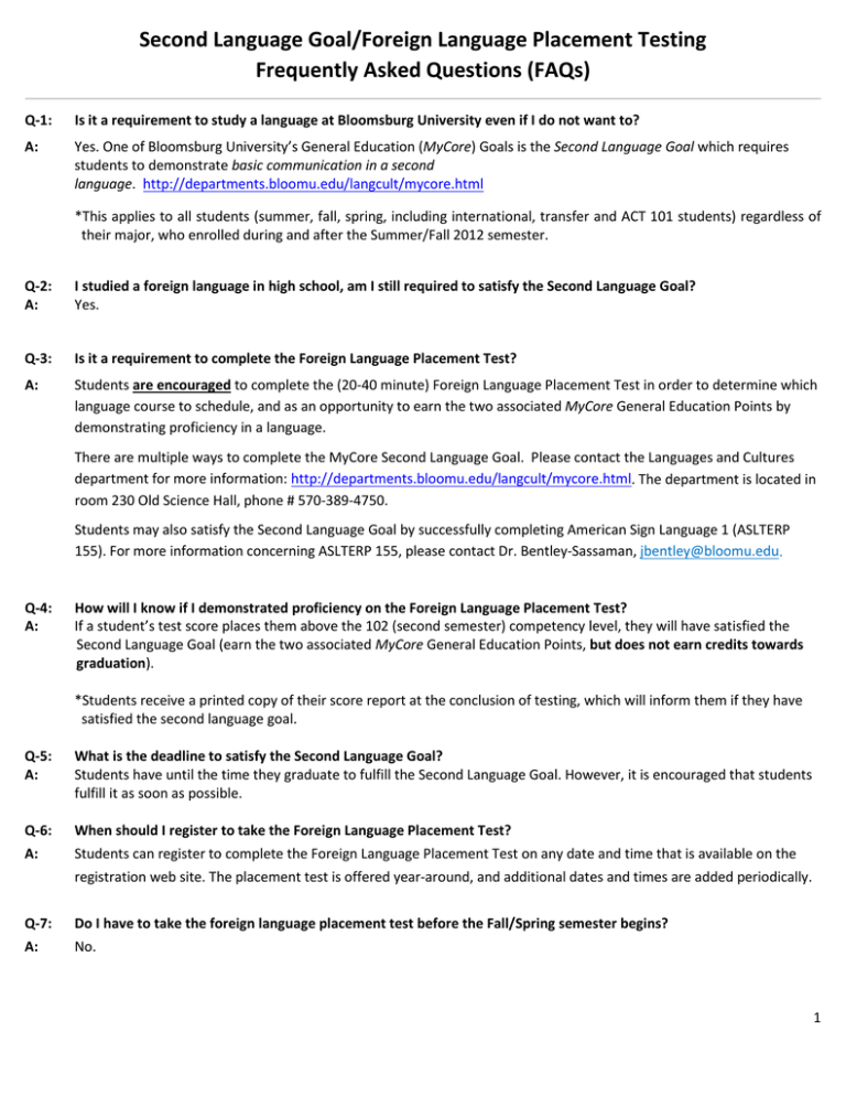 Second Language Goal Foreign Language Placement Testing Frequently 