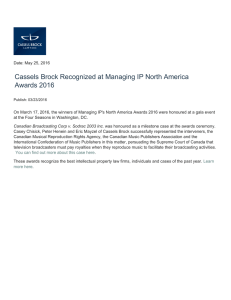 Cassels Brock Recognized at Managing IP North America Awards 2016
