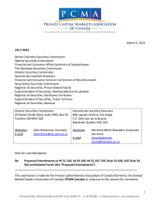 March 5, 2014 British Columbia Securities Commission Alberta Securities Commission