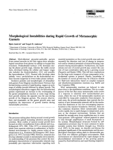 Morphological  Instabilities  during Rapid Growth of Metamorphic Garnets PHYSICS []]CHIMISTRY (]]I]MIHIRALS