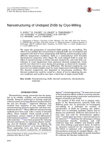 Nanostructuring of Undoped ZnSb by Cryo-Milling