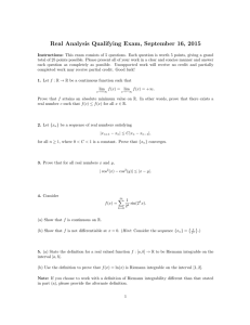 Real Analysis Qualifying Exam, September 16, 2015