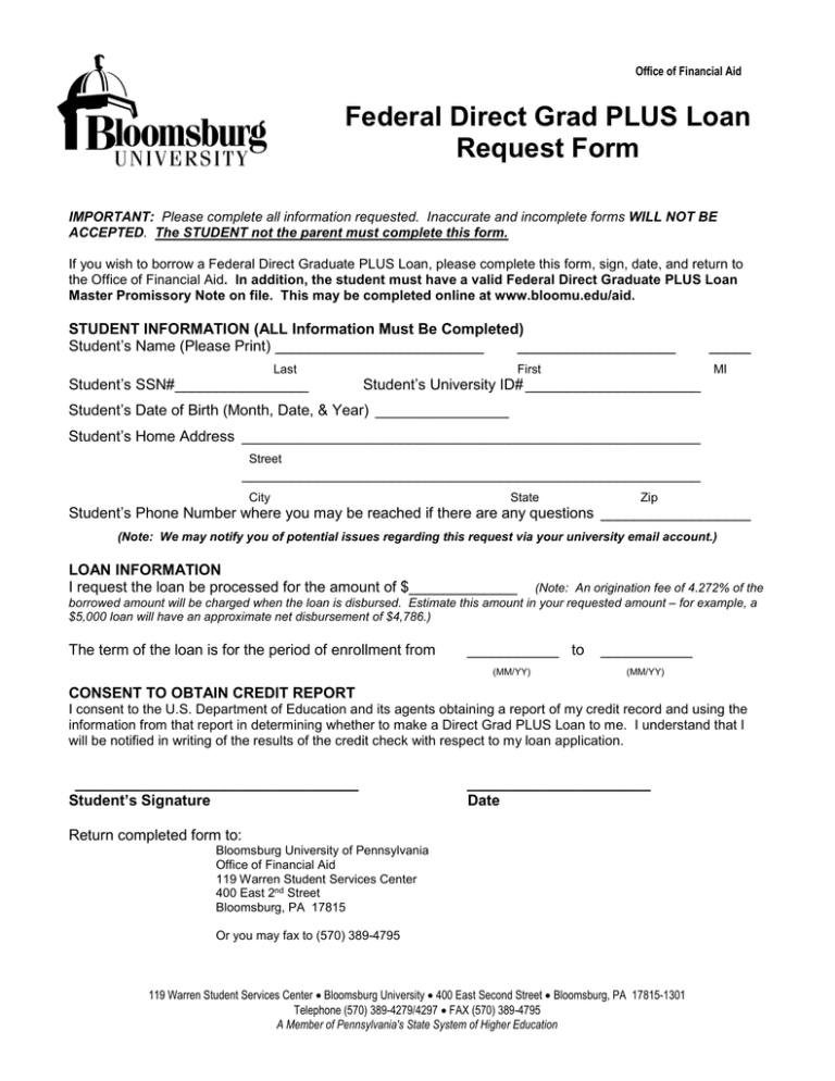 Federal Direct Grad PLUS Loan Request Form