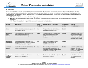 Windows XP services that can be disabled