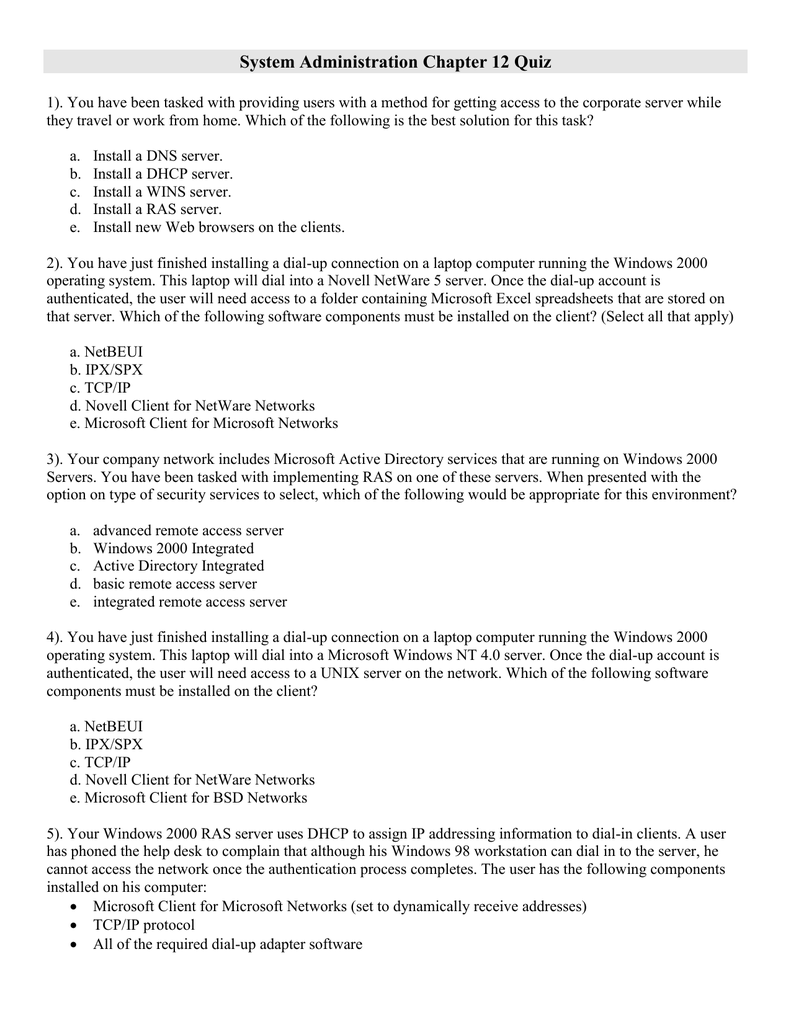 System Administration Chapter 12 Quiz