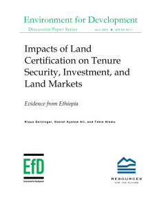 Environment for Development Impacts of Land Certification on Tenure Security, Investment, and