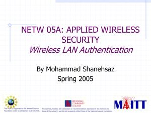 Wireless LAN Authentication NETW 05A: APPLIED WIRELESS SECURITY By Mohammad Shanehsaz