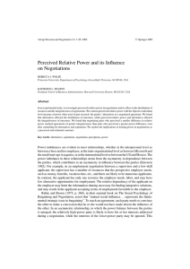 Perceived Relative Power and its Influence on Negotiations