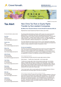 Tax Alert New China Tax Rule on Equity Rights