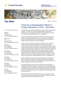 Tax Alert China Tax on Representative Offices of Issue 1 |