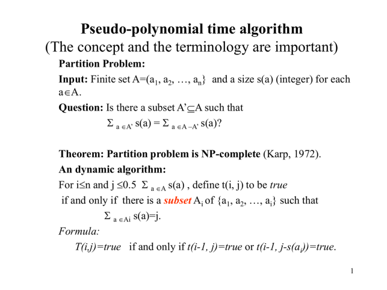 Pseudo-polynomial concept and the terminology are important)