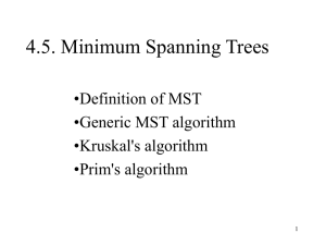 4.5. Minimum Spanning Trees •Definition of MST •Generic MST algorithm •Kruskal's algorithm