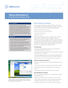 VMware Workstation 6 The Leading Desktop Virtualization Software VMware Workstation 6 Advantage